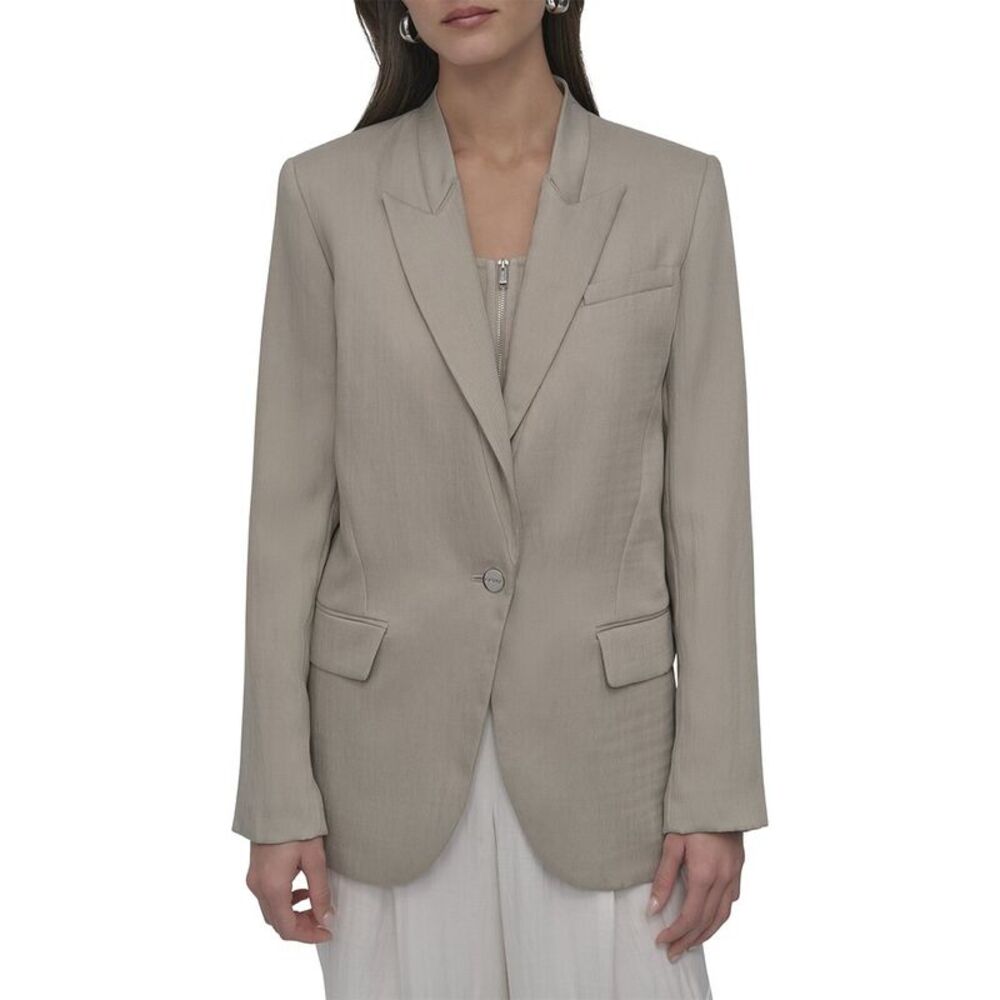 Dkny Womens Stand Collar Peak Lapel Blazer, Brown